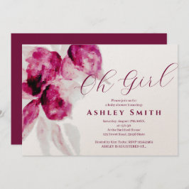 バーガンユニークディ水カラーフローラベビーガールシャワー 招待状