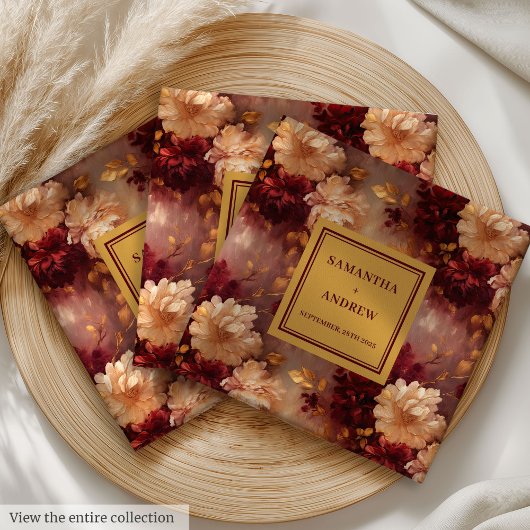 バーガンユニークディ金ゴールドボホ結婚の布のナプキン