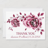 バーガン中国のディ牡丹の花の結婚フローラ サンキューカード (正面)