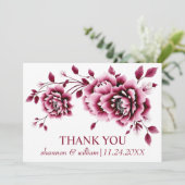 バーガン中国のディ牡丹の花の結婚フローラ サンキューカード (スタンド正面)