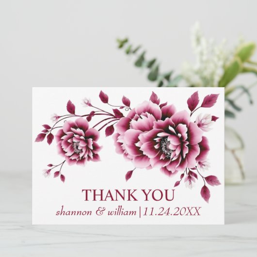 バーガン中国のディ牡丹の花の結婚フローラ サンキューカード (スタンド正面)