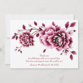 バーガン中国のディ牡丹の花の結婚フローラ サンキューカード (裏面)
