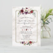 バーガン王室のディフローラ金ゴールドマーブルモノグラム結婚ズ 招待状 (スタンド正面)