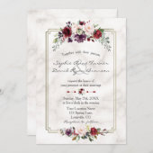 バーガン王室のディフローラ金ゴールドマーブルモノグラム結婚ズ 招待状 (正面/裏面)