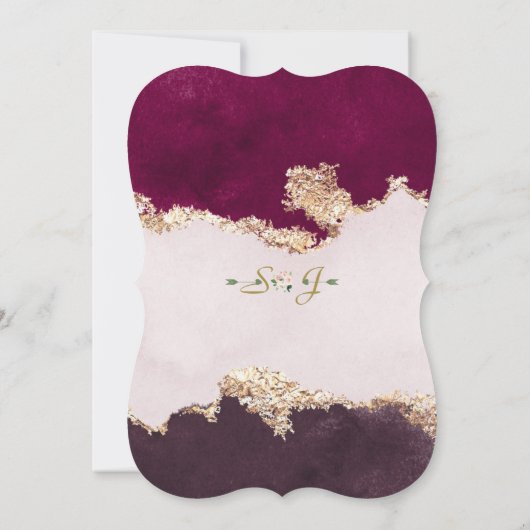 バーガン王室のディーピンクの花金ゴールドブライダルシャワー 招待状 (裏面)