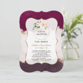 バーガン王室のディーピンクの花金ゴールドブライダルシャワー 招待状 (スタンド正面)