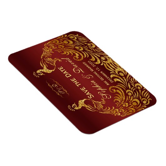 バーガン王室のディ金ゴールド孔雀ウェディング日付を保存 マグネット (右側)