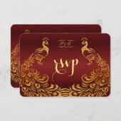 バーガン王室のディ金ゴールド孔雀ウェディングRSVP 出欠カード (正面/裏面)