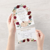 バーガン素朴ディとピーチフローラパンプキン結婚ズ オールインワン招待状 (貼ってはがせる)