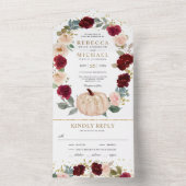 バーガン素朴ディとピーチフローラパンプキン結婚ズ オールインワン招待状 (内側)