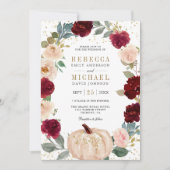 バーガン素朴ディとピーチフローラパンプキン結婚ズ 招待状 (正面)