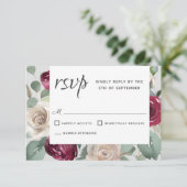 バーガン素朴ディと白のバラ水の色フローラ 出欠カード (スタンド正面)