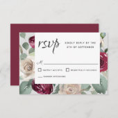 バーガン素朴ディと白のバラ水の色フローラ 出欠カード (正面/裏面)