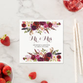 バーガン素朴ディのシックなフローラミスターとミセス結婚ズ スタンダードカクテルナプキン (インサイチュ)