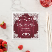 バーガン素朴ディの木レースのストリングラ結婚イト スタンダードカクテルナプキン (インサイチュ)