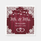 バーガン素朴ディの木レースのストリングラ結婚イト スタンダードカクテルナプキン (正面)