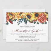 バーガン素朴ディひまわりドライブスルーブライダルシャワー 招待状 (正面)