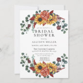 バーガン素朴ディひまわりブライダルシャワー 招待状 (正面)