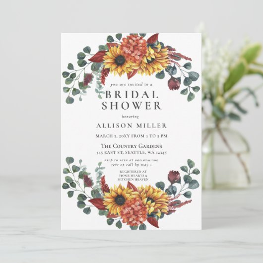 バーガン素朴ディひまわりブライダルシャワー 招待状 (スタンド正面)