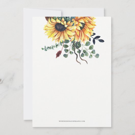 バーガン素朴ディひまわりブライダルシャワー 招待状 (裏面)