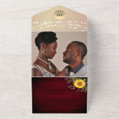 バーガン素朴ディひまわり結婚の オールインワン招待状 (外側)