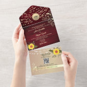 バーガン素朴ディひまわり結婚の オールインワン招待状 (貼ってはがせる)