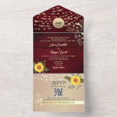 バーガン素朴ディひまわり結婚の オールインワン招待状 (内側)