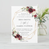 バーガン素朴ディアイボリーフローラ結婚の幾何学 招待状 (スタンド正面)