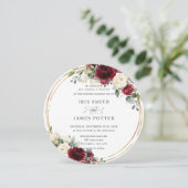 バーガン素朴ディアイボリーフローラ金ゴールドグリーンリー結婚ズ 招待状 (スタンド正面)