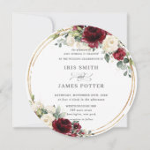 バーガン素朴ディアイボリーフローラ金ゴールドグリーンリー結婚ズ 招待状 (正面)