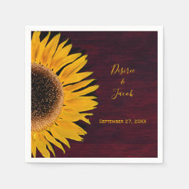 バーガン素朴ディウッドイエローサンフラワー結婚ズ スタンダードカクテルナプキン