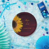 バーガン素朴ディウッドイエローサンフラワー結婚ズ ペーパープレート (パーティー)