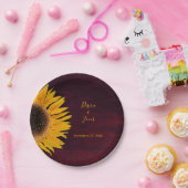 バーガン素朴ディウッドイエローサンフラワー結婚ズ ペーパープレート (パーティー)