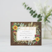 バーガン素朴ディバラヒマワリSave the Date ポストカード (スタンド正面)