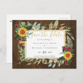 バーガン素朴ディバラヒマワリSave the Date ポストカード (正面/裏面)