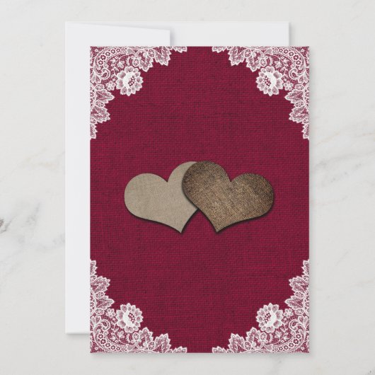 バーガン素朴ディバーンウッドバーラップレース結婚ズ 招待状 (裏面)