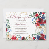 バーガン素朴ディフローラカボチャ秋ベビーシャワー 招待状 (正面)