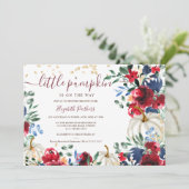 バーガン素朴ディフローラカボチャ秋ベビーシャワー 招待状 (スタンド正面)