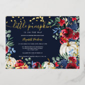 バーガン素朴ディフローラカボチャ秋ベビーシャワー 箔招待状 (正面)