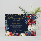 バーガン素朴ディフローラカボチャ秋ベビーシャワー 箔招待状 (立ち正面)