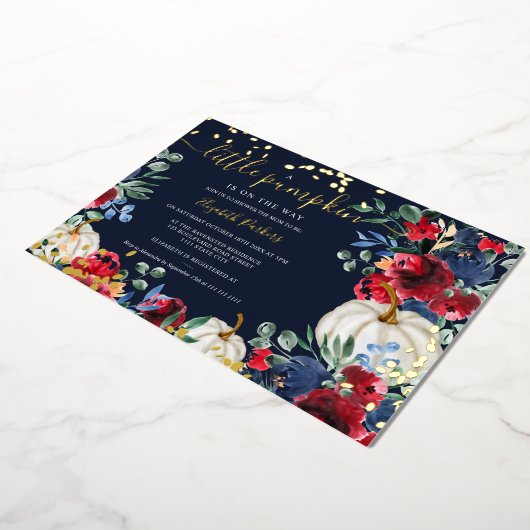 バーガン素朴ディフローラカボチャ秋ベビーシャワー 箔招待状 (回転した状態)