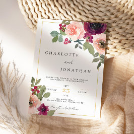 バーガン素朴ディフローラグリーンリー結婚ボホ 招待状