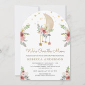 バーガン素朴ディフローラスターズムーンアーチベイビーシャワー 招待状 (正面)