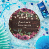 バーガン素朴ディフローラストリングライトブライダルシャワー ペーパープレート (パーティー)