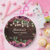 バーガン素朴ディフローラストリングライトブライダルシャワー ペーパープレート (パーティー)