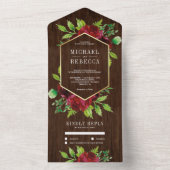 バーガン素朴ディフローラ金ゴールドバーンウッド結婚ズ オールインワン招待状 (内側)