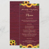 バーガン素朴ディーウッドライトレースサンフラワー結婚ズ メニュー (正面/裏面)