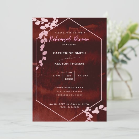 バーガン素朴ディーピンクフローラリハーサルディナー 招待状 (スタンド正面)