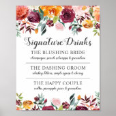 バーガン素朴ディーピンク秋の結婚式シグネチャードリンク ポスター (正面)