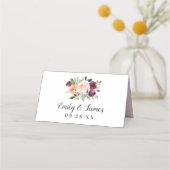 バーガン素朴ディーピンク秋フローラ結婚ズモノグラム プレイスカード (裏面)